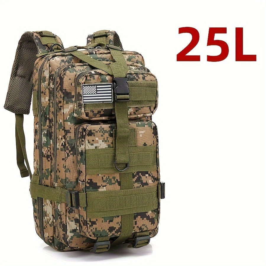 Mochila Impermeável para Atividades ao Ar Livre como Caminhadas, Pesca e Caça - Capacidade de 25L/50L, Tecido Oxford Durável, Design Camo com Fecho de Zíper