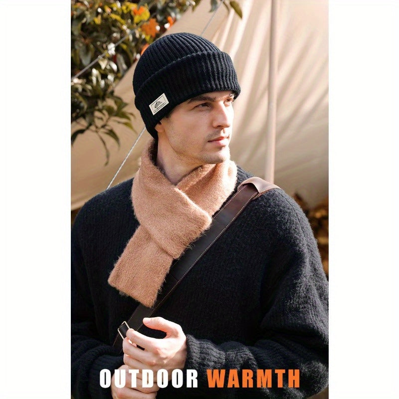 1pc Thermal Knit Balaclava Beanie Hat for Men - Wind-Resistant, Soft Breathable Polyester, Hand Washable - Ideal for New Year, Thanksgiving, Christmas - Versatile Outdoor Headwear