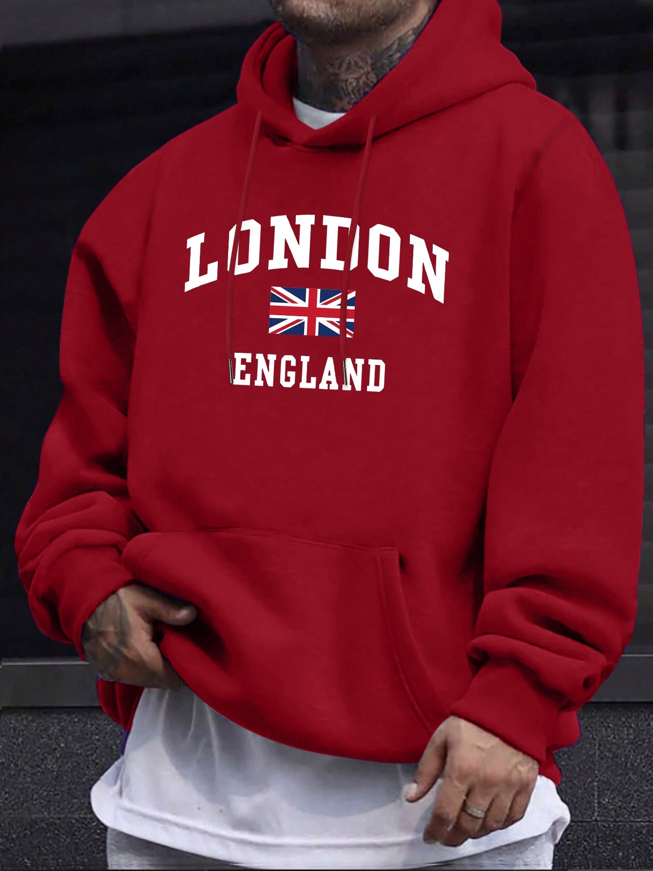 MOLETOM COM CAPUZ VERSÁTIL E CONFORTÁVEL PARA HOMEM ESTAMPADO COM A BANDEIRA DO PAÍS LONDRES INGLATERRA, COM MANGAS LONGAS E BOLSO CANGURU, ROUPA MODERNA DE FIT REGULAR PARA HOMENS, IDEAL PARA O OUTONO E INVERNO AO AR LIVRE