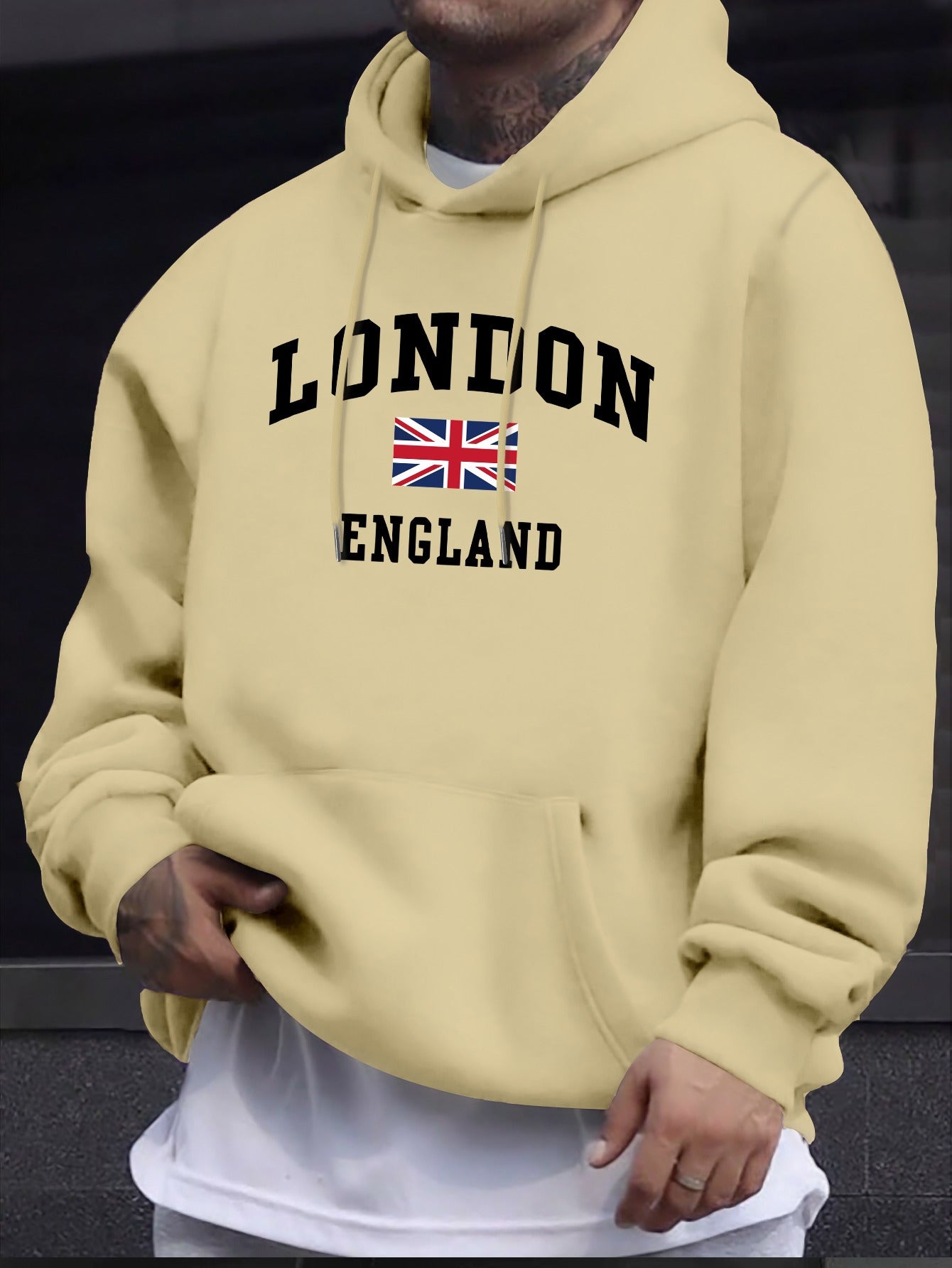 MOLETOM COM CAPUZ VERSÁTIL E CONFORTÁVEL PARA HOMEM ESTAMPADO COM A BANDEIRA DO PAÍS LONDRES INGLATERRA, COM MANGAS LONGAS E BOLSO CANGURU, ROUPA MODERNA DE FIT REGULAR PARA HOMENS, IDEAL PARA O OUTONO E INVERNO AO AR LIVRE