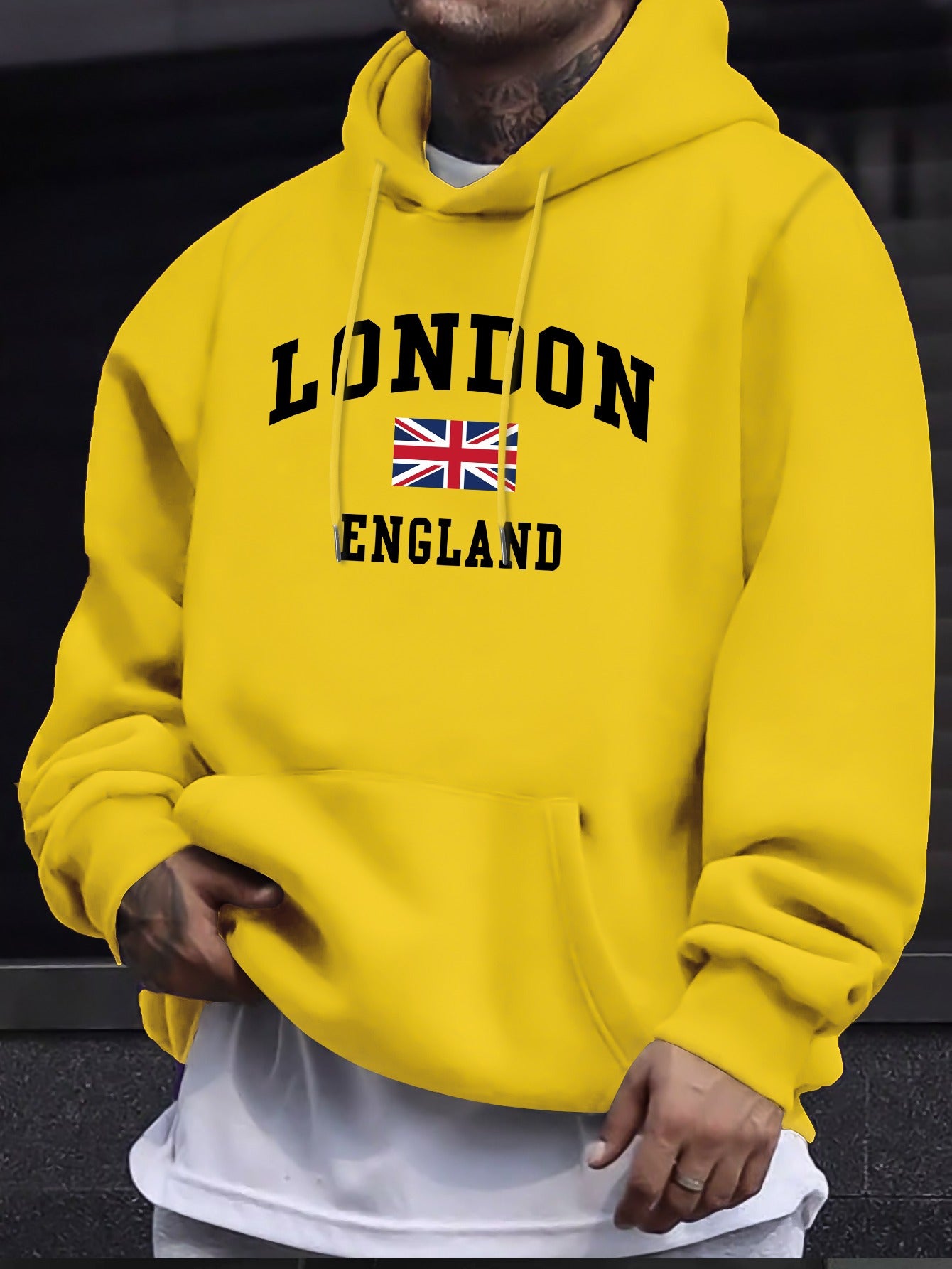 MOLETOM COM CAPUZ VERSÁTIL E CONFORTÁVEL PARA HOMEM ESTAMPADO COM A BANDEIRA DO PAÍS LONDRES INGLATERRA, COM MANGAS LONGAS E BOLSO CANGURU, ROUPA MODERNA DE FIT REGULAR PARA HOMENS, IDEAL PARA O OUTONO E INVERNO AO AR LIVRE