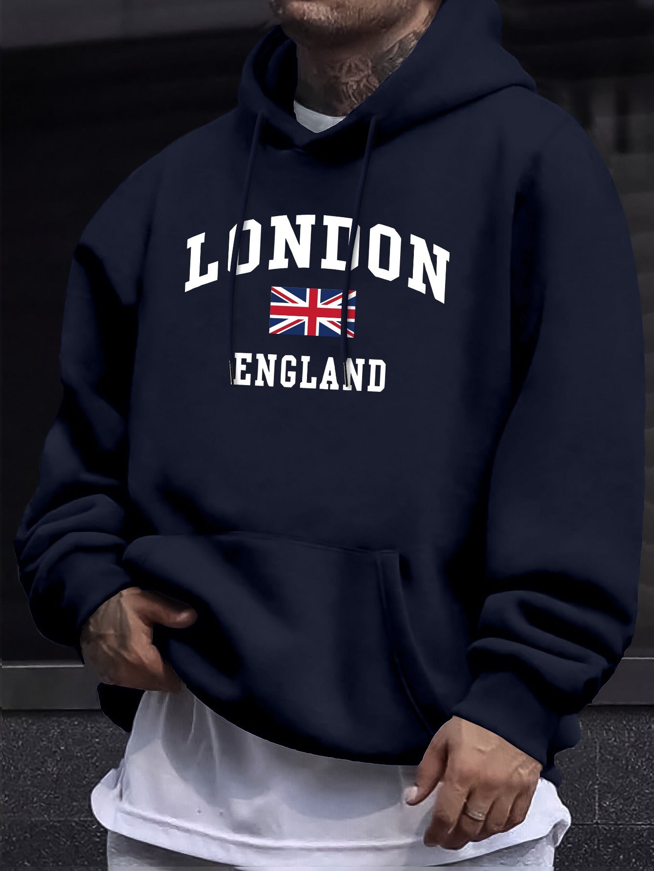 MOLETOM COM CAPUZ VERSÁTIL E CONFORTÁVEL PARA HOMEM ESTAMPADO COM A BANDEIRA DO PAÍS LONDRES INGLATERRA, COM MANGAS LONGAS E BOLSO CANGURU, ROUPA MODERNA DE FIT REGULAR PARA HOMENS, IDEAL PARA O OUTONO E INVERNO AO AR LIVRE