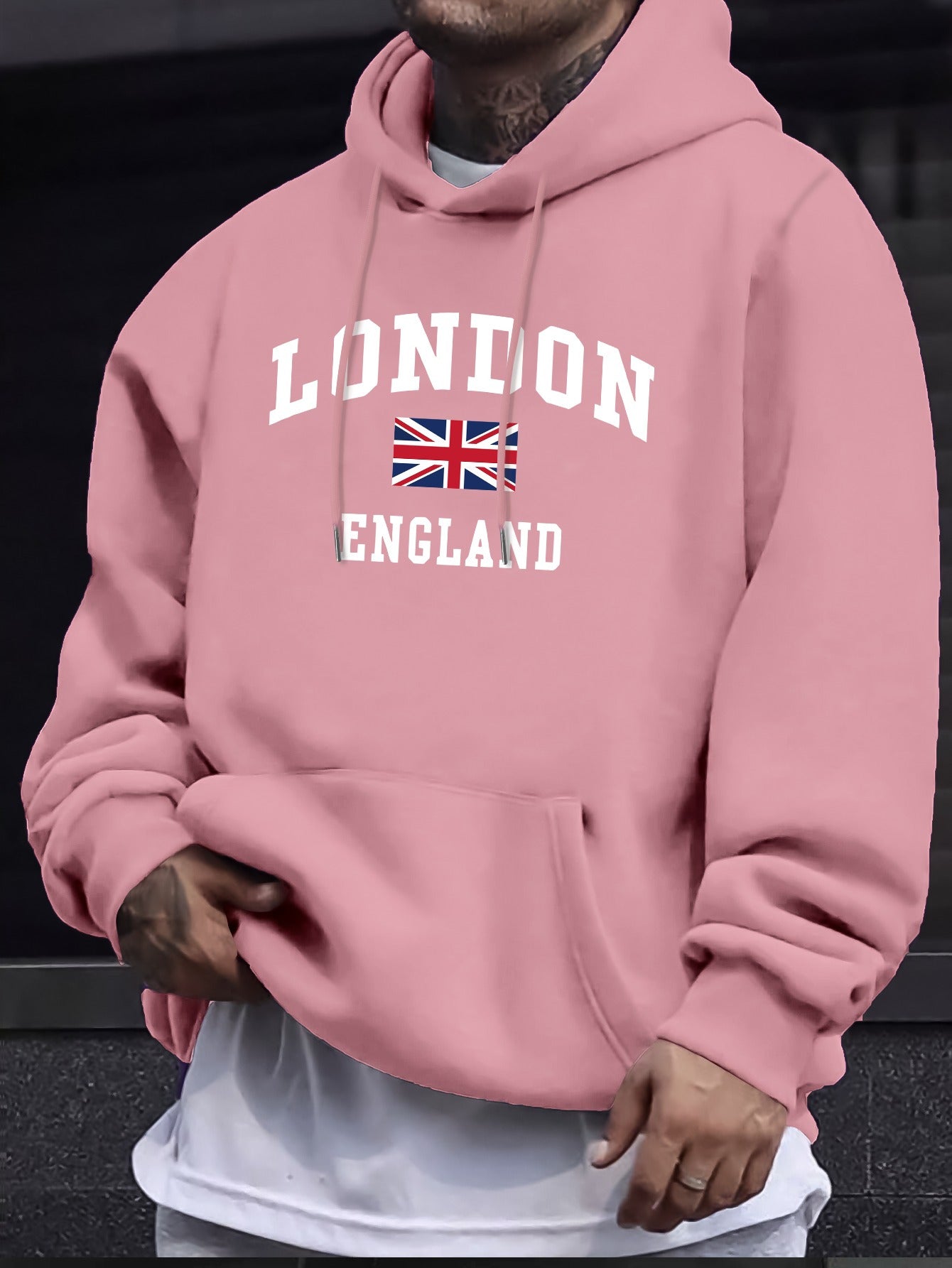 MOLETOM COM CAPUZ VERSÁTIL E CONFORTÁVEL PARA HOMEM ESTAMPADO COM A BANDEIRA DO PAÍS LONDRES INGLATERRA, COM MANGAS LONGAS E BOLSO CANGURU, ROUPA MODERNA DE FIT REGULAR PARA HOMENS, IDEAL PARA O OUTONO E INVERNO AO AR LIVRE