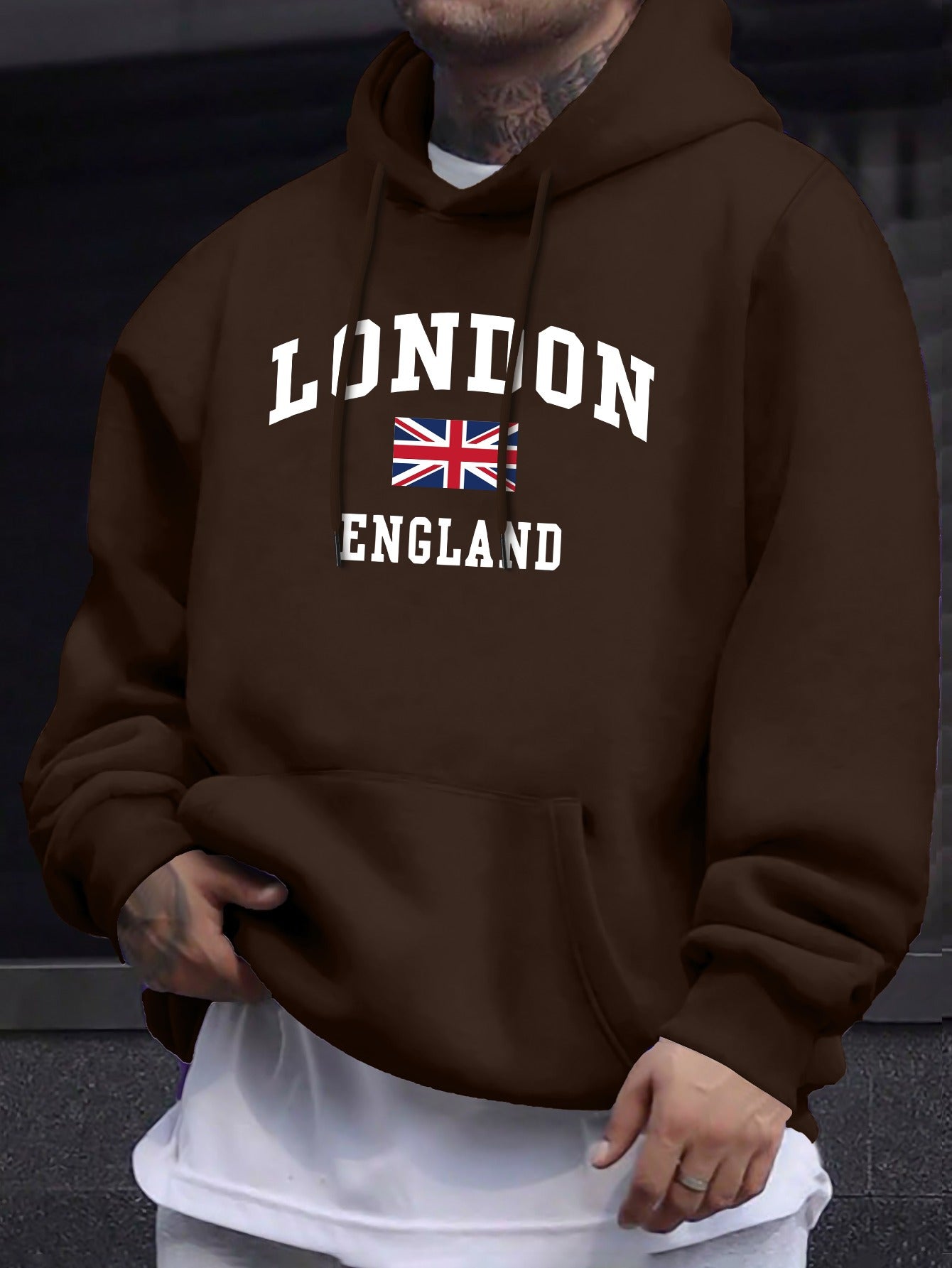 MOLETOM COM CAPUZ VERSÁTIL E CONFORTÁVEL PARA HOMEM ESTAMPADO COM A BANDEIRA DO PAÍS LONDRES INGLATERRA, COM MANGAS LONGAS E BOLSO CANGURU, ROUPA MODERNA DE FIT REGULAR PARA HOMENS, IDEAL PARA O OUTONO E INVERNO AO AR LIVRE