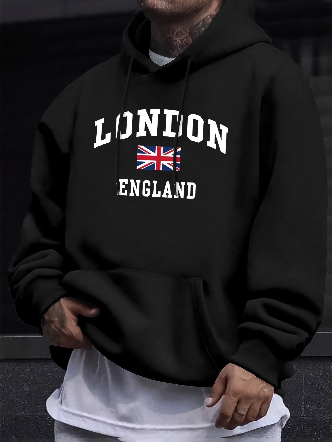 MOLETOM COM CAPUZ VERSÁTIL E CONFORTÁVEL PARA HOMEM ESTAMPADO COM A BANDEIRA DO PAÍS LONDRES INGLATERRA, COM MANGAS LONGAS E BOLSO CANGURU, ROUPA MODERNA DE FIT REGULAR PARA HOMENS, IDEAL PARA O OUTONO E INVERNO AO AR LIVRE