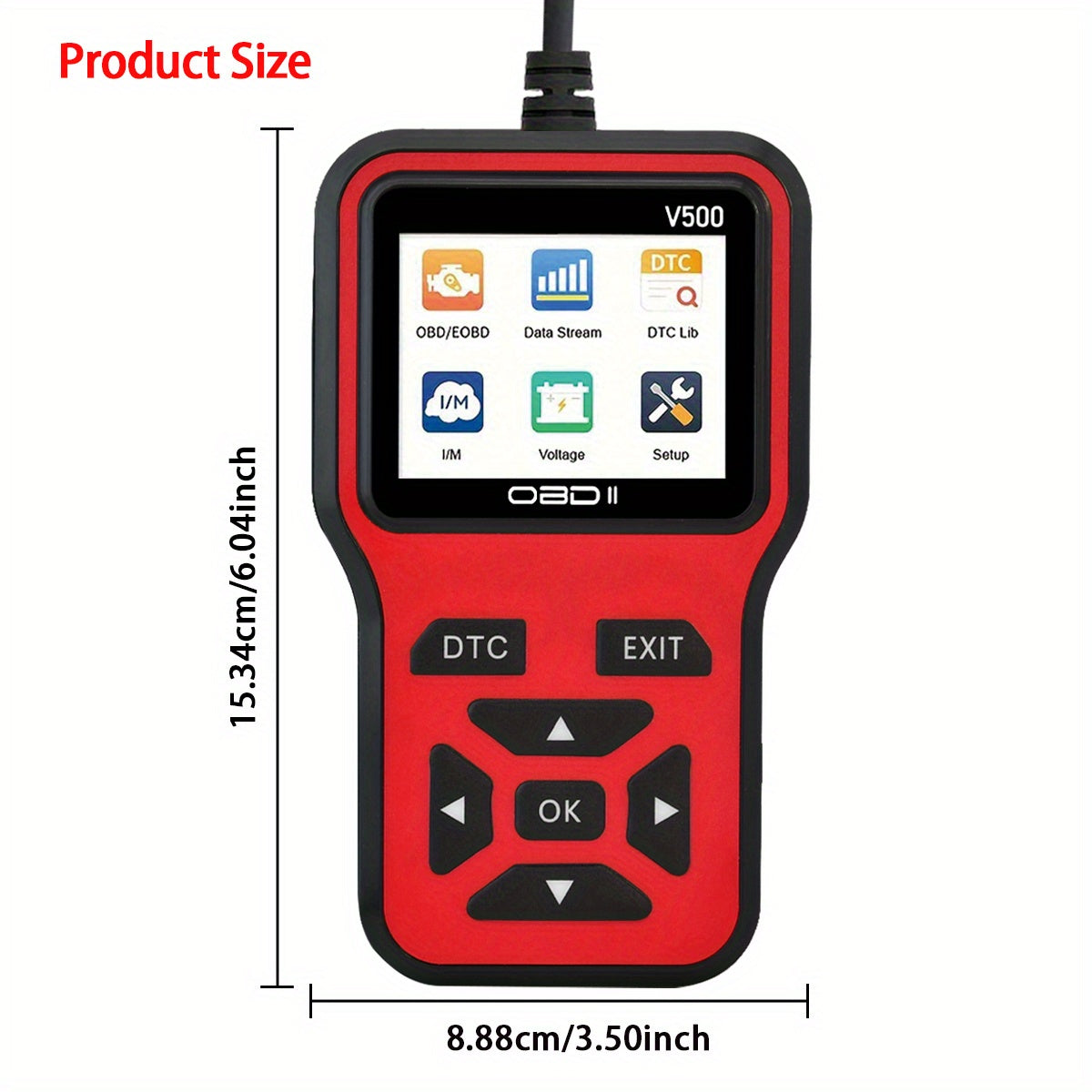 Ferramenta de Diagnóstico de Carro Vermelho OBDII-V500 - Leitor de Códigos de Falha do Motor & Tester de Voltagem, Sem Bateria Necessária