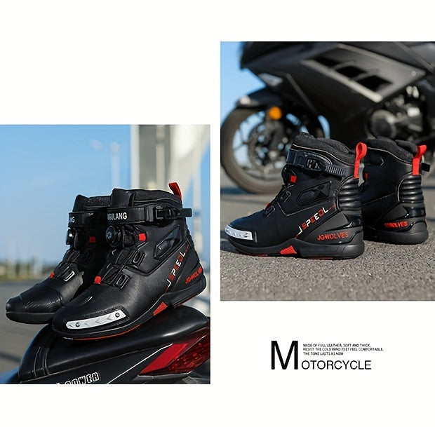 Botas de Moto Profissionais Masculinas Elegantes de Cano Alto com Fivela Rotativa Ajustável, Sola de Borracha Durável e Antiderrapante, Cabedal de Microfibra, Calçado Masculino