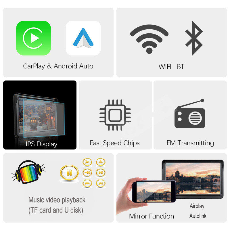 Tela Smart Car de 7 IPS Wireless Carplay Projeção de Telefone Móvel Auto Navegação