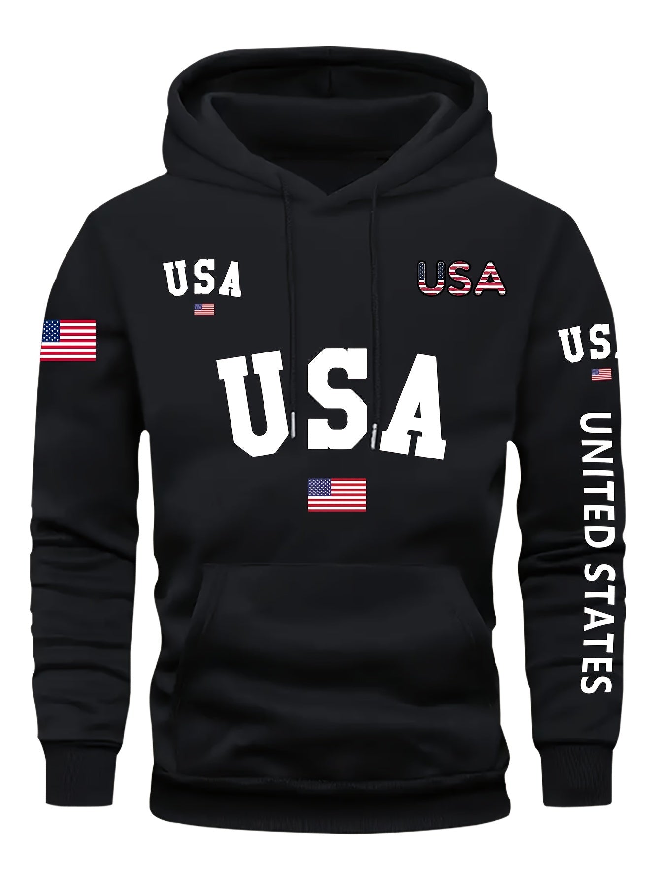 Design da Bandeira do País dos EUA, Moletom Casual Masculino com Cordão, Confortável Moletom Pullover de Manga Longa, Ideal para Uso Diário e ao Ar Livre