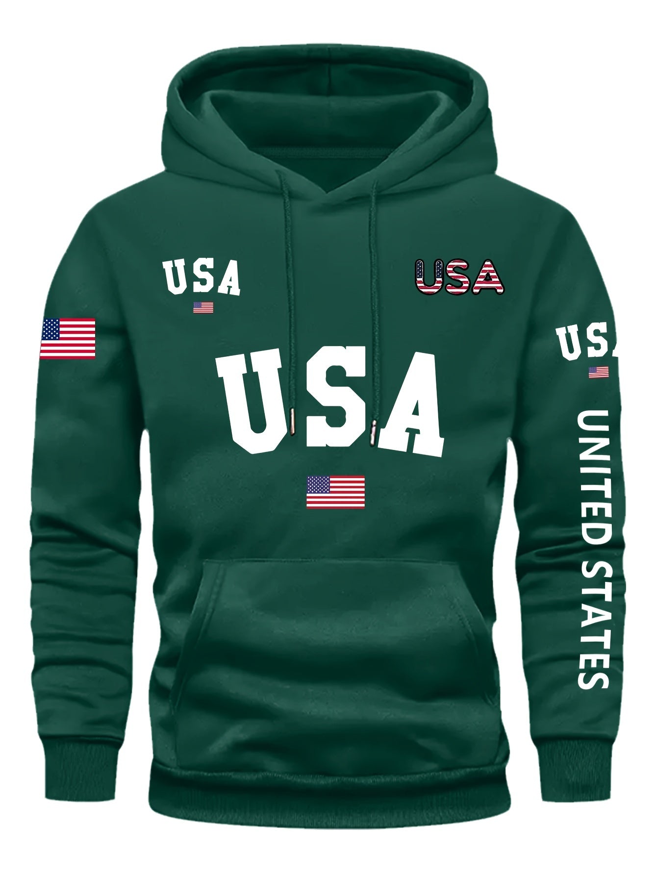 Design da Bandeira do País dos EUA, Moletom Casual Masculino com Cordão, Confortável Moletom Pullover de Manga Longa, Ideal para Uso Diário e ao Ar Livre