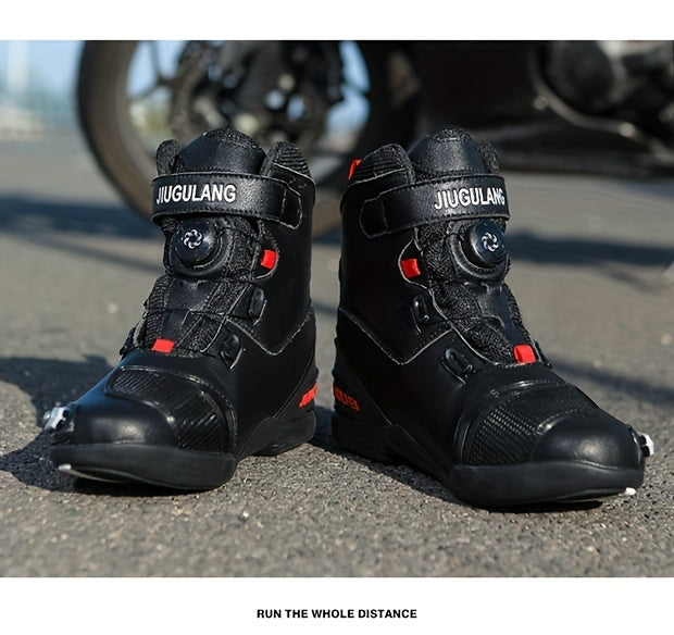 Botas de Moto Profissionais Masculinas Elegantes de Cano Alto com Fivela Rotativa Ajustável, Sola de Borracha Durável e Antiderrapante, Cabedal de Microfibra, Calçado Masculino