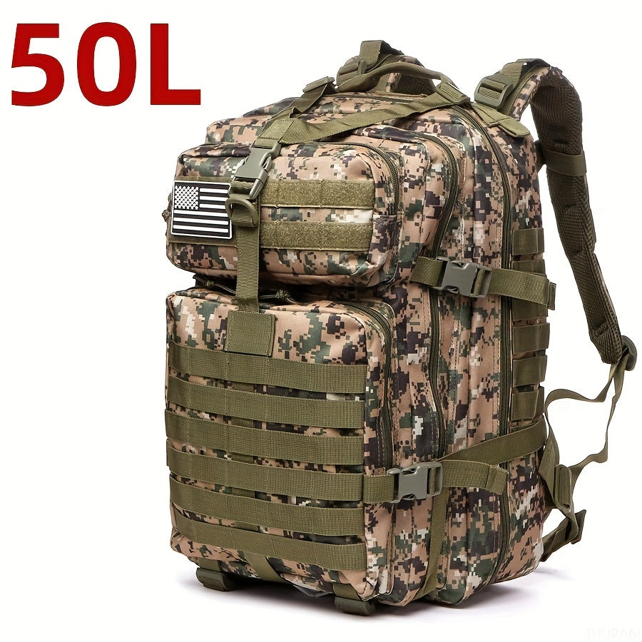 Mochila Impermeável para Atividades ao Ar Livre como Caminhadas, Pesca e Caça - Capacidade de 25L/50L, Tecido Oxford Durável, Design Camo com Fecho de Zíper