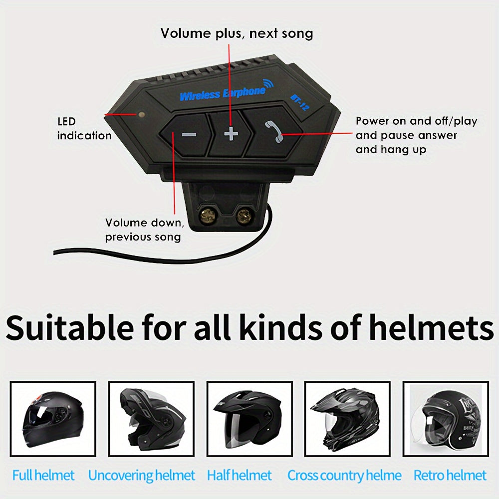 Fone de ouvido sem fio para capacete de motocicleta BT 5.0, kit de chamada mãos-livres, alto-falante reprodutor de música estéreo, fone de ouvido/auricular sem função de intercomunicador.