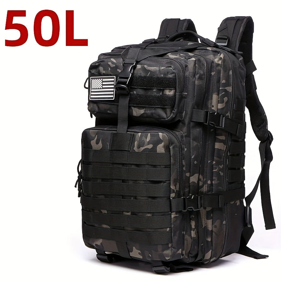 Mochila Impermeável para Atividades ao Ar Livre como Caminhadas, Pesca e Caça - Capacidade de 25L/50L, Tecido Oxford Durável, Design Camo com Fecho de Zíper