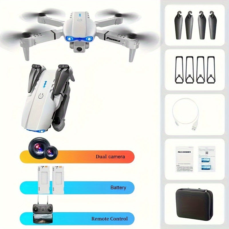 Drone com Câmera Dupla E99 com Baterias Duplas - Conectividade WiFi, Controle Remoto Dobrável, Perfeito para Iniciantes e Presentes, Uso Interno/Externo