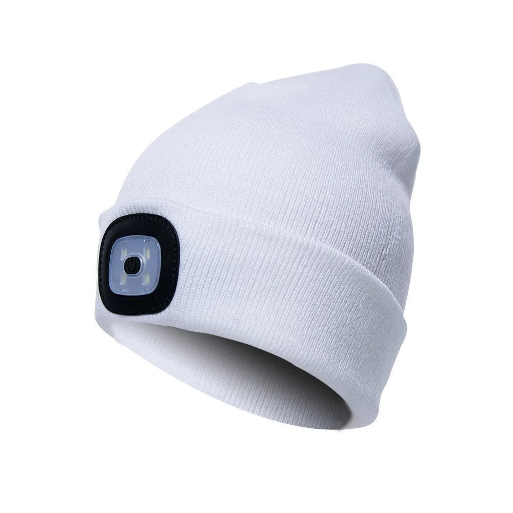 Gorro de Lã com LED Quente Beanie Elástico Outono Inverno Esportes ao Ar Livre Noite Caminhada Pesca Camping Gorro Brilhante Unissex Farol de Cabeça