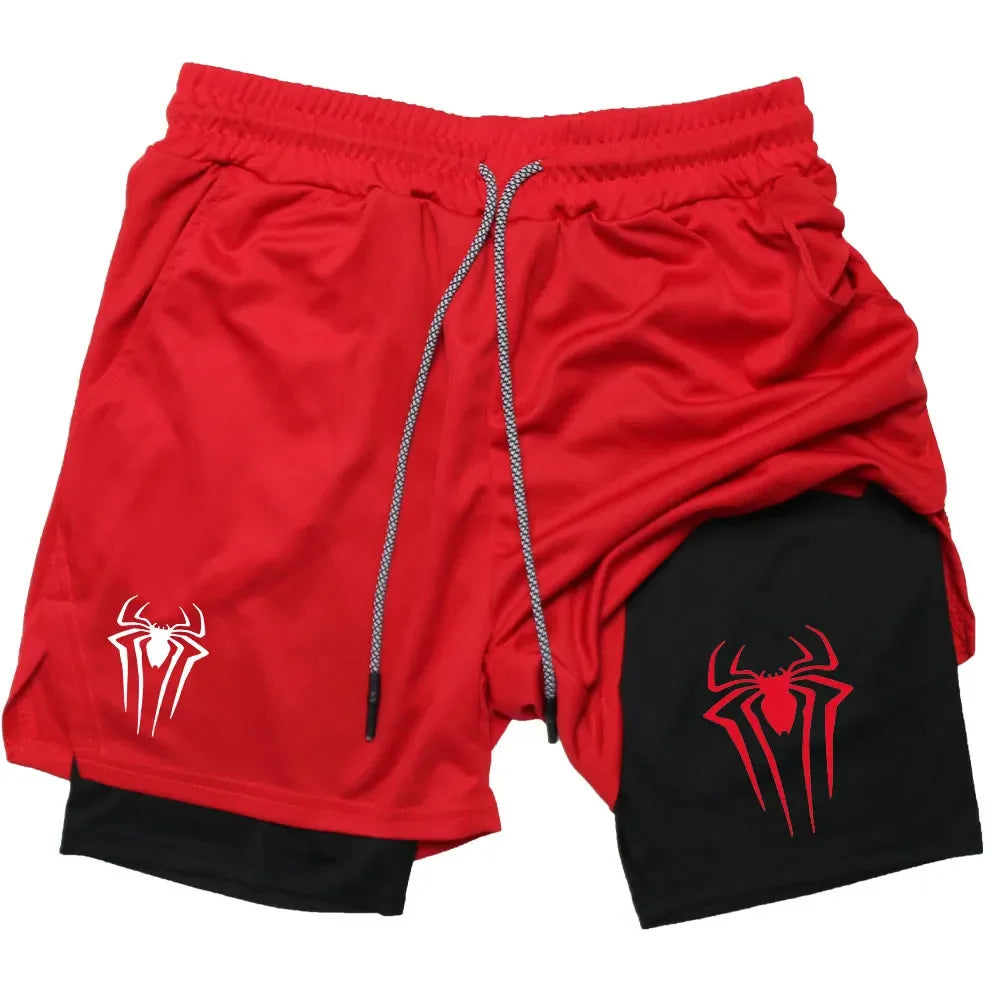 Men's Workout Compression Set Y2K Spider Printed Gym Tshirts Breathable Running Shorts Quick Dry Sports Rash Guard Sportwear Set