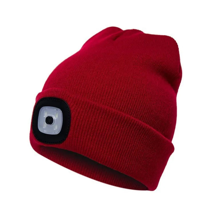 Gorro de Lã com LED Quente Beanie Elástico Outono Inverno Esportes ao Ar Livre Noite Caminhada Pesca Camping Gorro Brilhante Unissex Farol de Cabeça