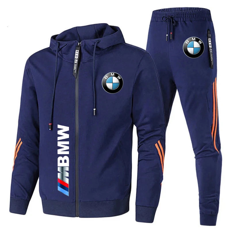 Conjunto de Roupas Sportivo de 2 Peças com Moletom com Capuz Oversized e Calças Estampado com o Logo da BMW Tendência 2024 para Homens