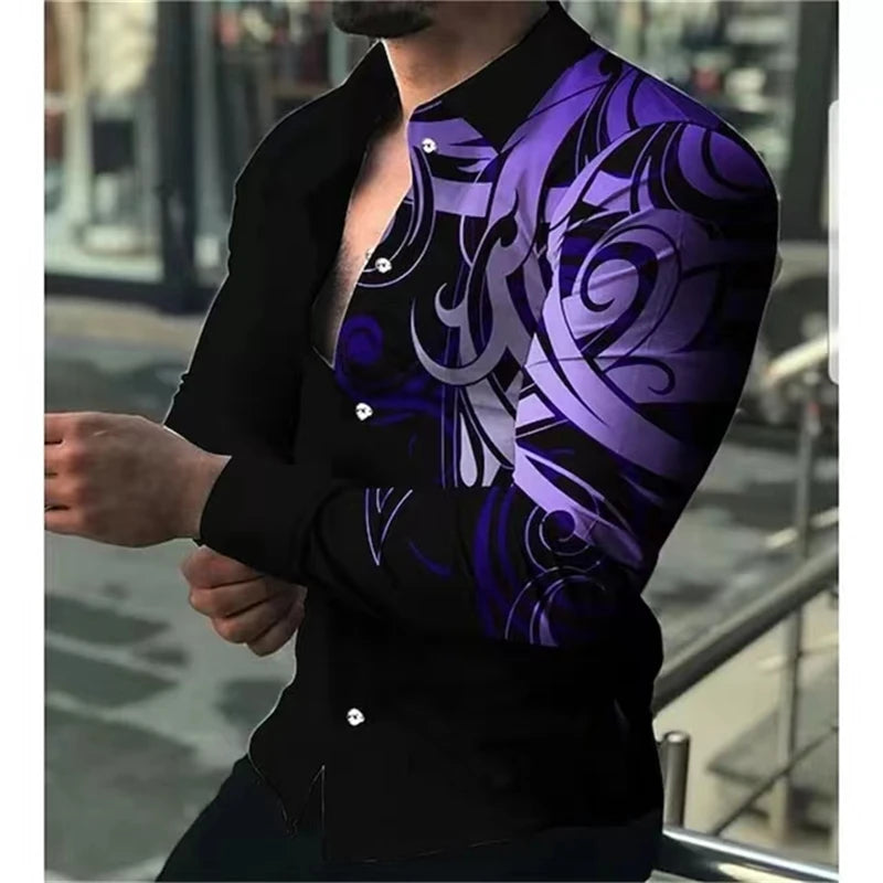 Fashionable Luxury Social Men's Shirts Lapel Shirts Casual Printed Long Sleeve Tops Men's Extra Large Clothing xs-5xl