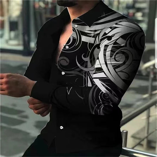 Fashionable Luxury Social Men's Shirts Lapel Shirts Casual Printed Long Sleeve Tops Men's Extra Large Clothing xs-5xl