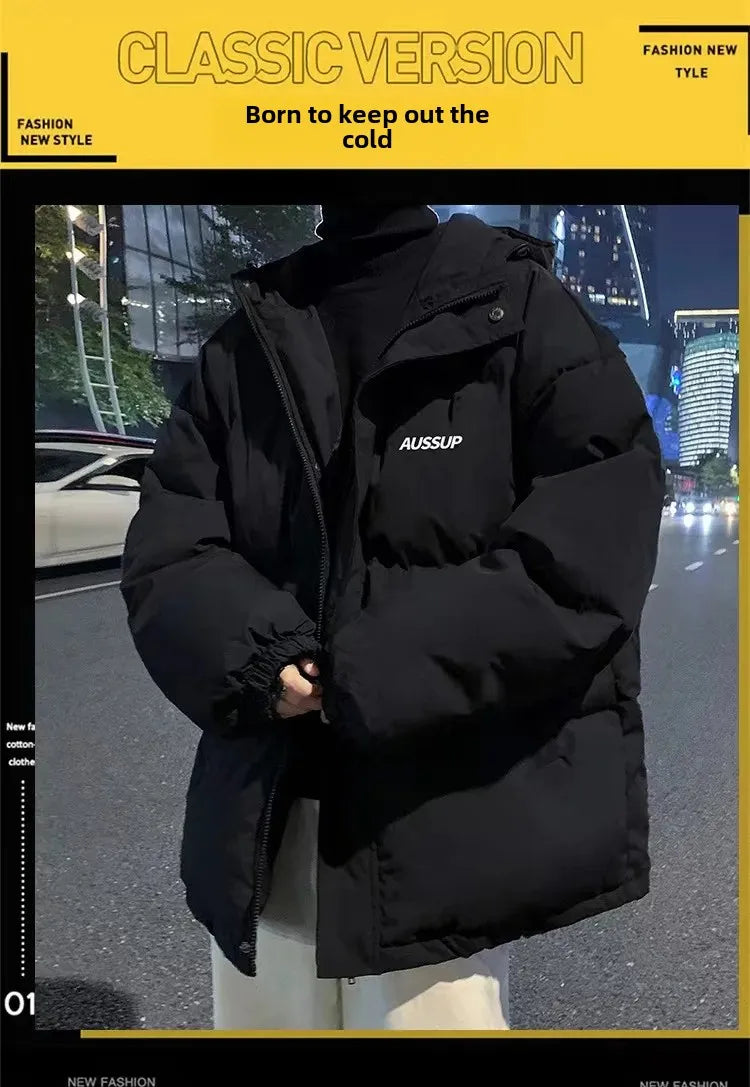 Men's Autumn Winter Hooded Down Cotton Jacket Casual Thickened Cotton Coat Trendy Youth Hooded Parkas Top For Outerwear