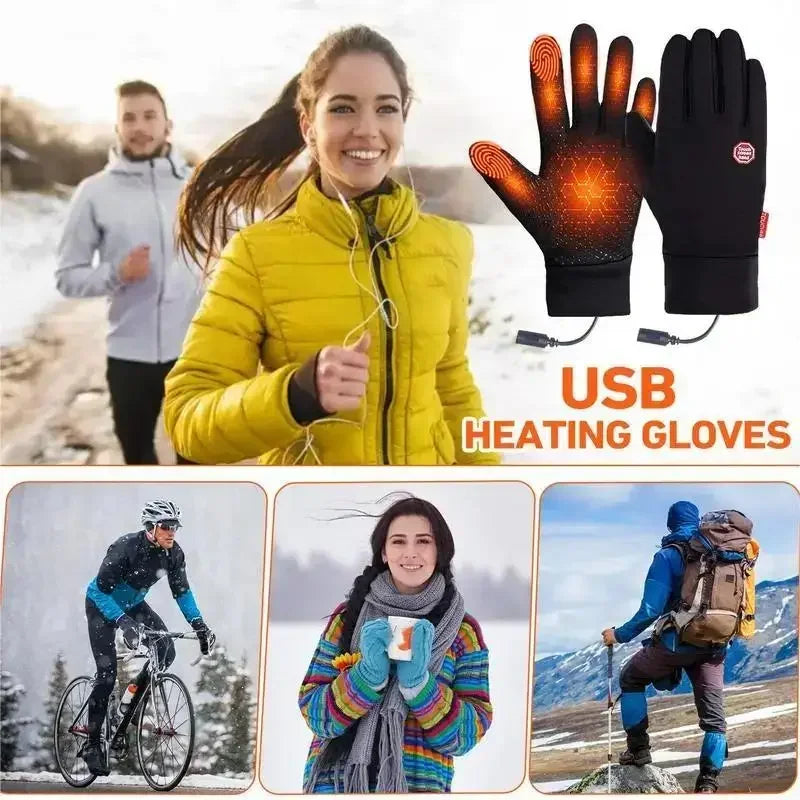 Luvas aquecidas recarregáveis elétricas forradas de inverno para ciclismo ao ar livre, esqui, motociclismo e acessórios de ciclismo, aquecedor de mãos.