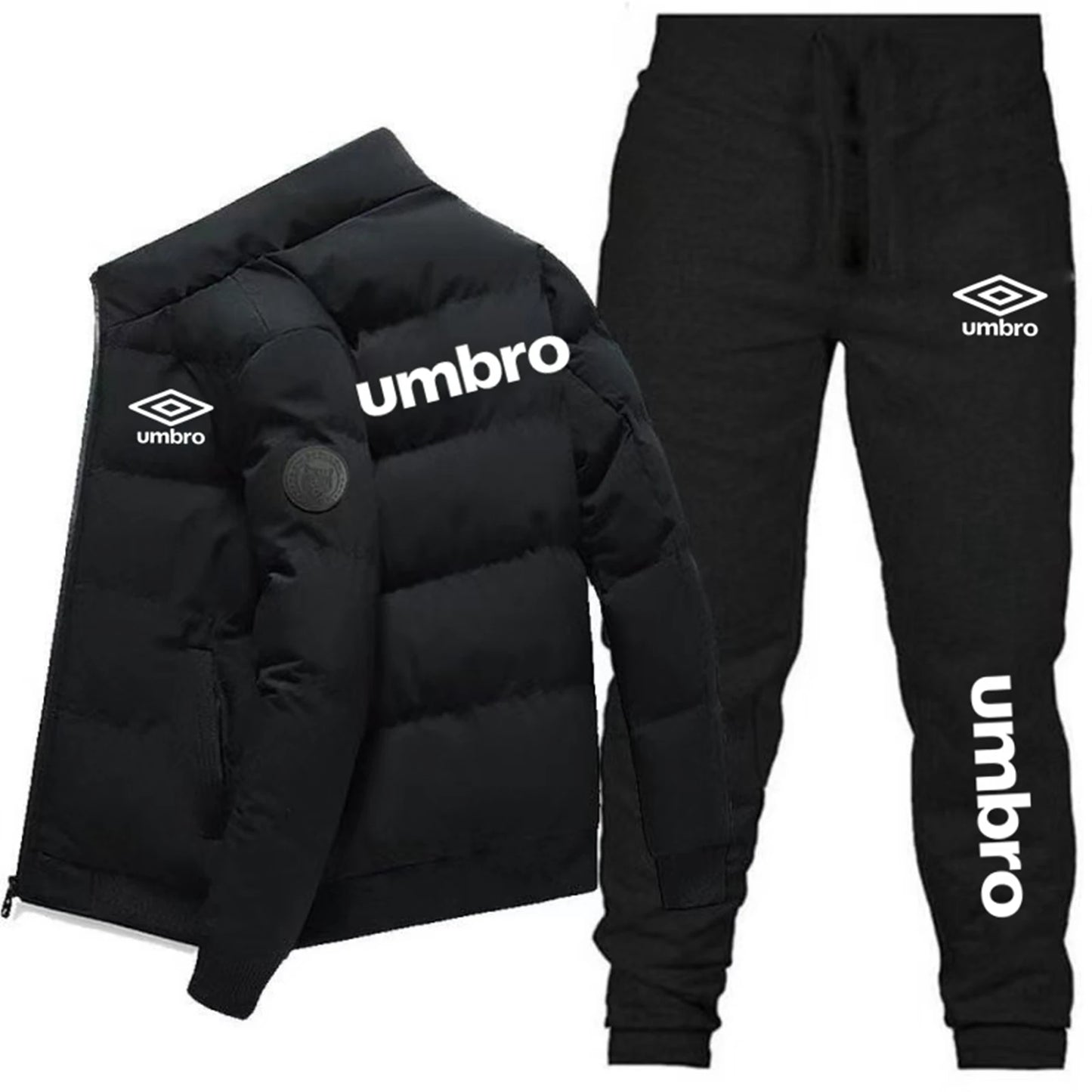 Men's jacket 2025 Fashion Winter Korean Umbro Men's Fashion Warm New Windproof High Quality Polyester Zipper Jacket andPants 2-p