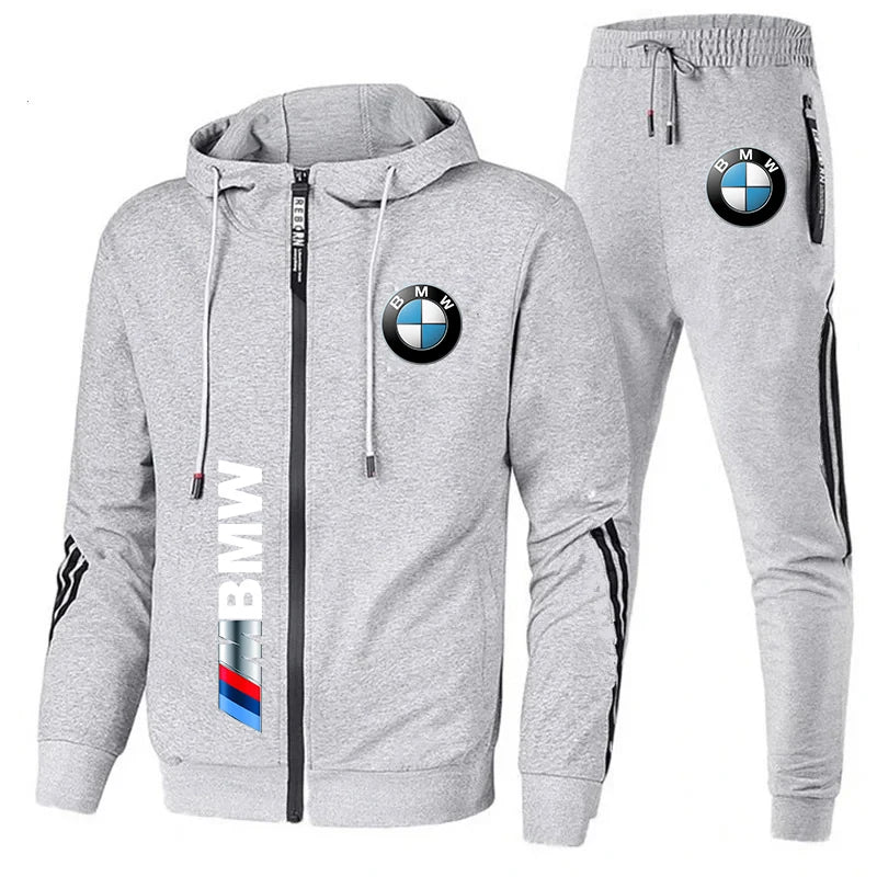 Conjunto de Roupas Sportivo de 2 Peças com Moletom com Capuz Oversized e Calças Estampado com o Logo da BMW Tendência 2024 para Homens