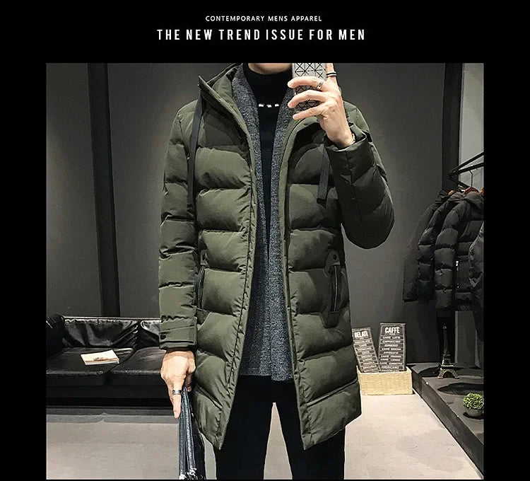 Casacos Longos Masculinos de Inverno Jaquetas Casuais com Capuz Parkas de Inverno de Alta Qualidade Masculinas Verde Aquecidas Tamanhos 8XL