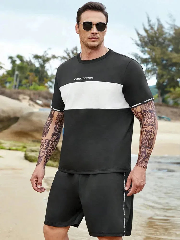 Hot sale summer men's t-shirt + shorts two-piece set, men's casual fitness jogging sportswear, hip hop breathable short sleeve