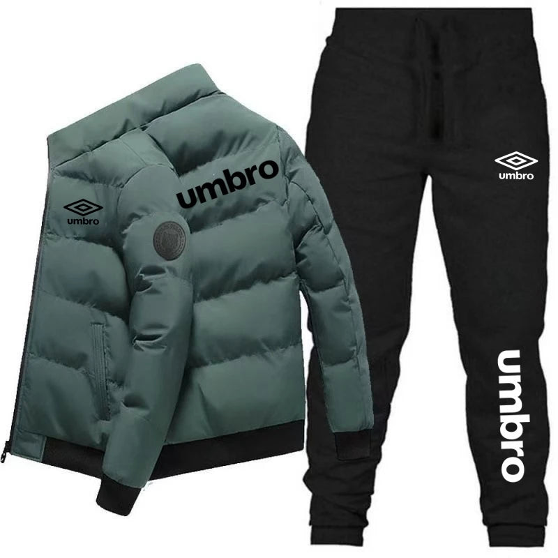 Men's jacket 2025 Fashion Winter Korean Umbro Men's Fashion Warm New Windproof High Quality Polyester Zipper Jacket andPants 2-p