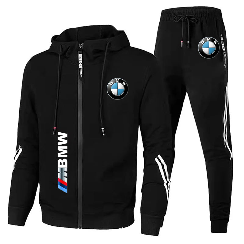 Conjunto de Roupas Sportivo de 2 Peças com Moletom com Capuz Oversized e Calças Estampado com o Logo da BMW Tendência 2024 para Homens