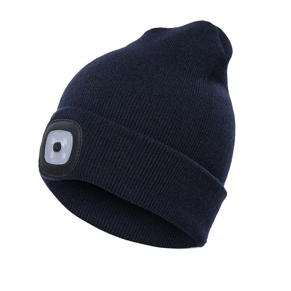 Gorro de Lã com LED Quente Beanie Elástico Outono Inverno Esportes ao Ar Livre Noite Caminhada Pesca Camping Gorro Brilhante Unissex Farol de Cabeça