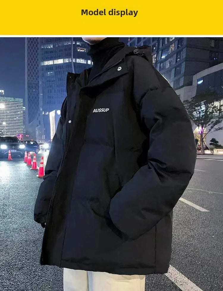 Men's Autumn Winter Hooded Down Cotton Jacket Casual Thickened Cotton Coat Trendy Youth Hooded Parkas Top For Outerwear