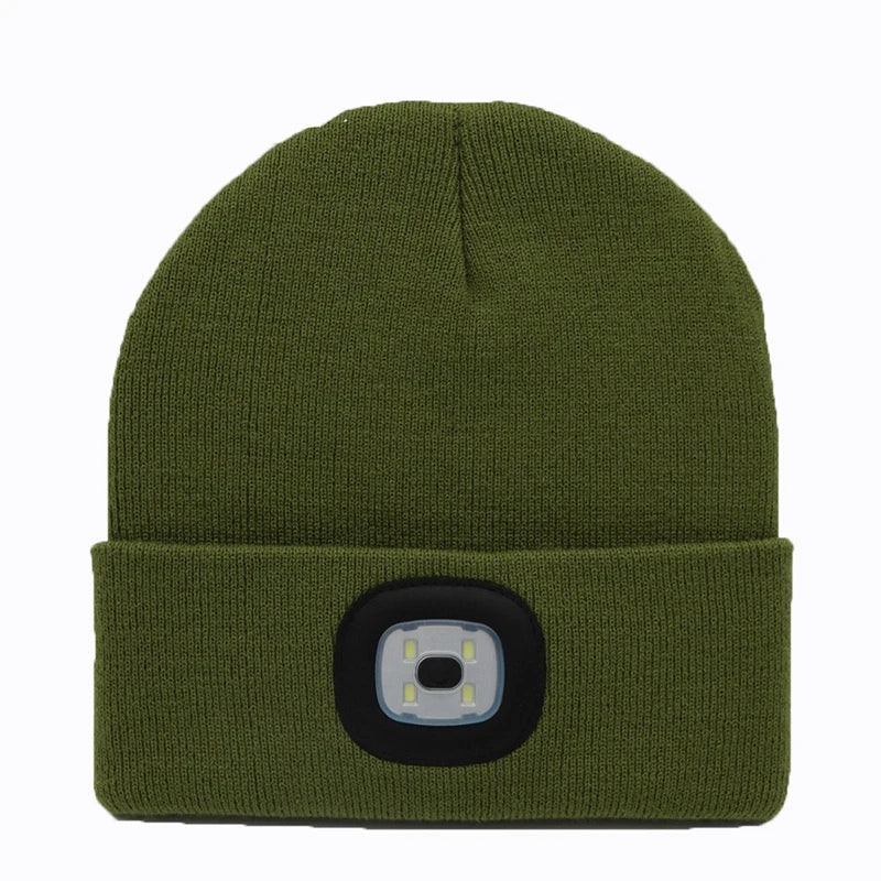 Gorro de Lã com LED Quente Beanie Elástico Outono Inverno Esportes ao Ar Livre Noite Caminhada Pesca Camping Gorro Brilhante Unissex Farol de Cabeça