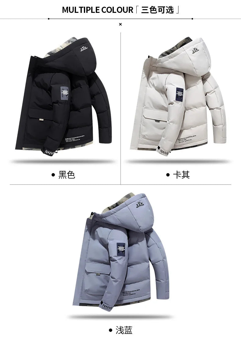 Men's Fashionable Thickened Warm Cotton-Padded Jacket Hooded Winter Parka Casual Style Cotton Coat With Hoodie