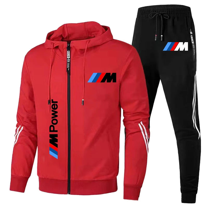 Conjunto de Roupas Sportivo de 2 Peças com Moletom com Capuz Oversized e Calças Estampado com o Logo da BMW Tendência 2024 para Homens