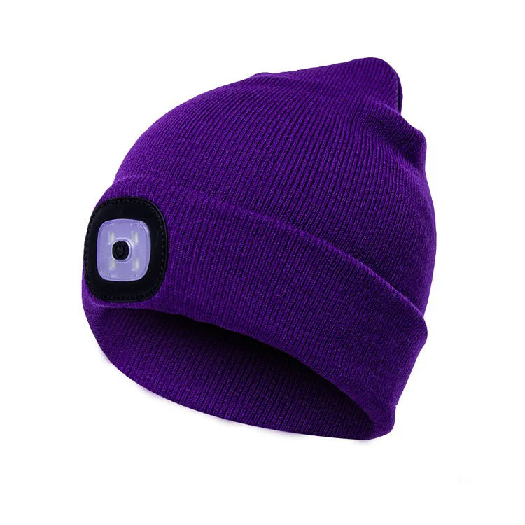 Gorro de Lã com LED Quente Beanie Elástico Outono Inverno Esportes ao Ar Livre Noite Caminhada Pesca Camping Gorro Brilhante Unissex Farol de Cabeça