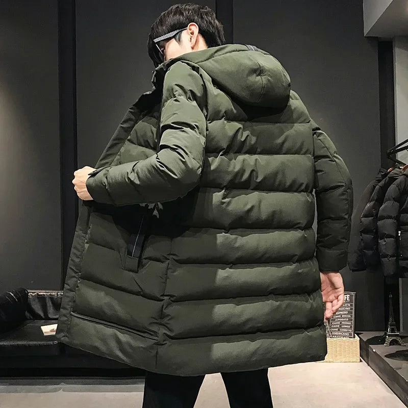 Casacos Longos Masculinos de Inverno Jaquetas Casuais com Capuz Parkas de Inverno de Alta Qualidade Masculinas Verde Aquecidas Tamanhos 8XL