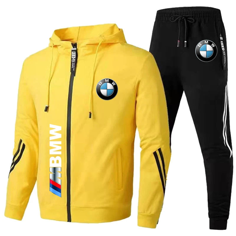 Conjunto de Roupas Sportivo de 2 Peças com Moletom com Capuz Oversized e Calças Estampado com o Logo da BMW Tendência 2024 para Homens