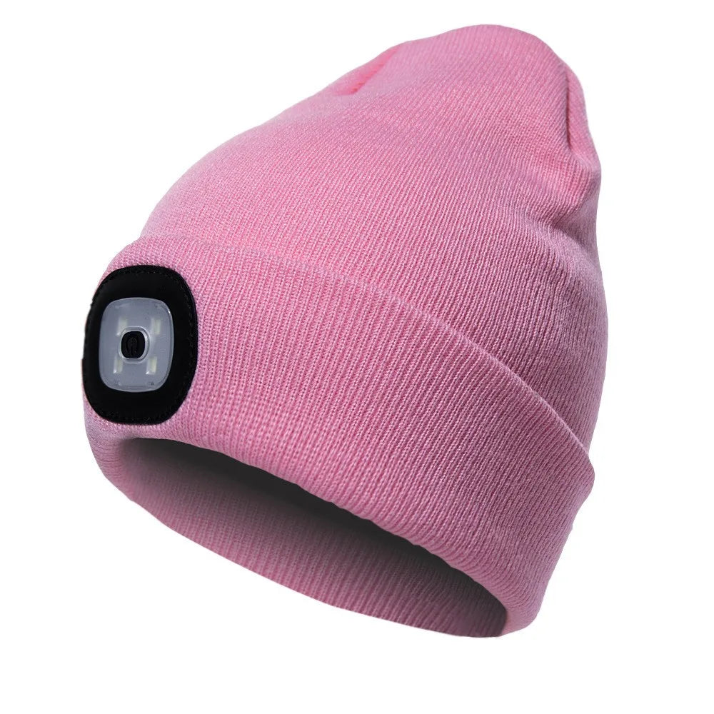 Gorro de Lã com LED Quente Beanie Elástico Outono Inverno Esportes ao Ar Livre Noite Caminhada Pesca Camping Gorro Brilhante Unissex Farol de Cabeça