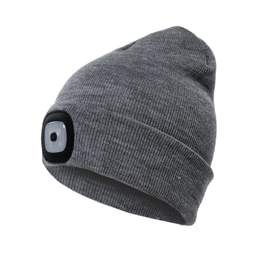 Gorro de Lã com LED Quente Beanie Elástico Outono Inverno Esportes ao Ar Livre Noite Caminhada Pesca Camping Gorro Brilhante Unissex Farol de Cabeça