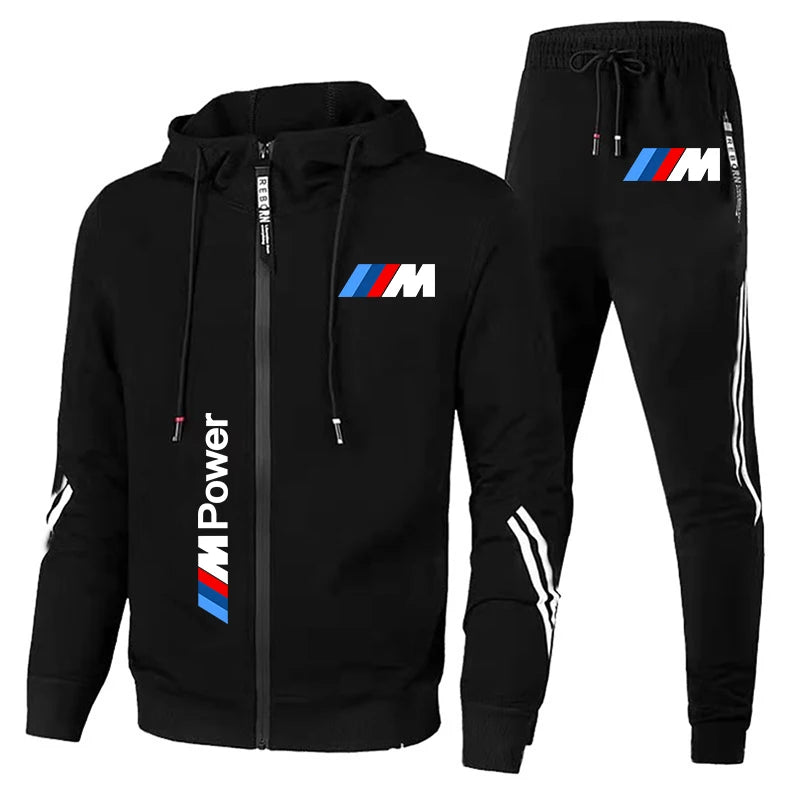 Conjunto de Roupas Sportivo de 2 Peças com Moletom com Capuz Oversized e Calças Estampado com o Logo da BMW Tendência 2024 para Homens