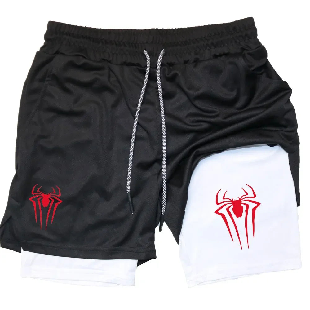 Men's Workout Compression Set Y2K Spider Printed Gym Tshirts Breathable Running Shorts Quick Dry Sports Rash Guard Sportwear Set