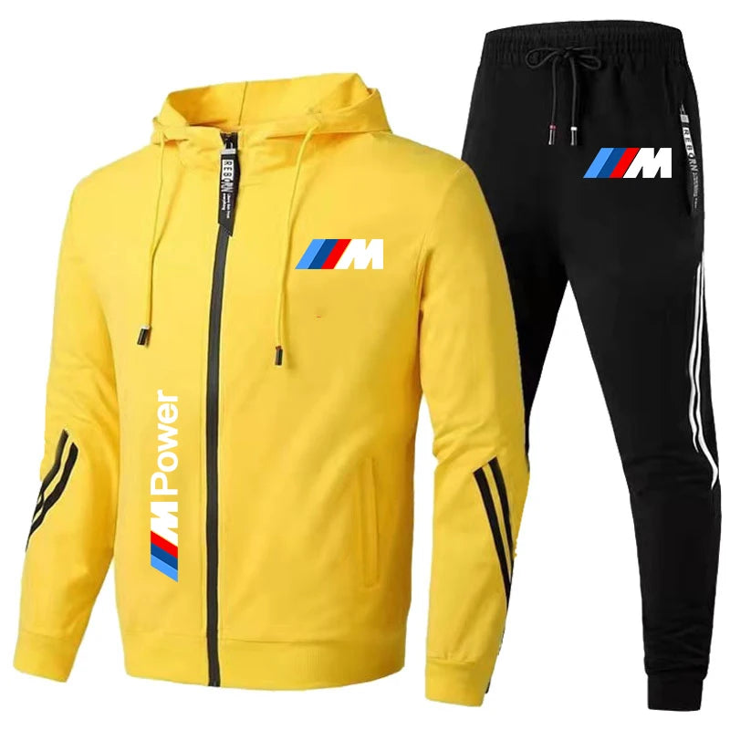 Conjunto de Roupas Sportivo de 2 Peças com Moletom com Capuz Oversized e Calças Estampado com o Logo da BMW Tendência 2024 para Homens