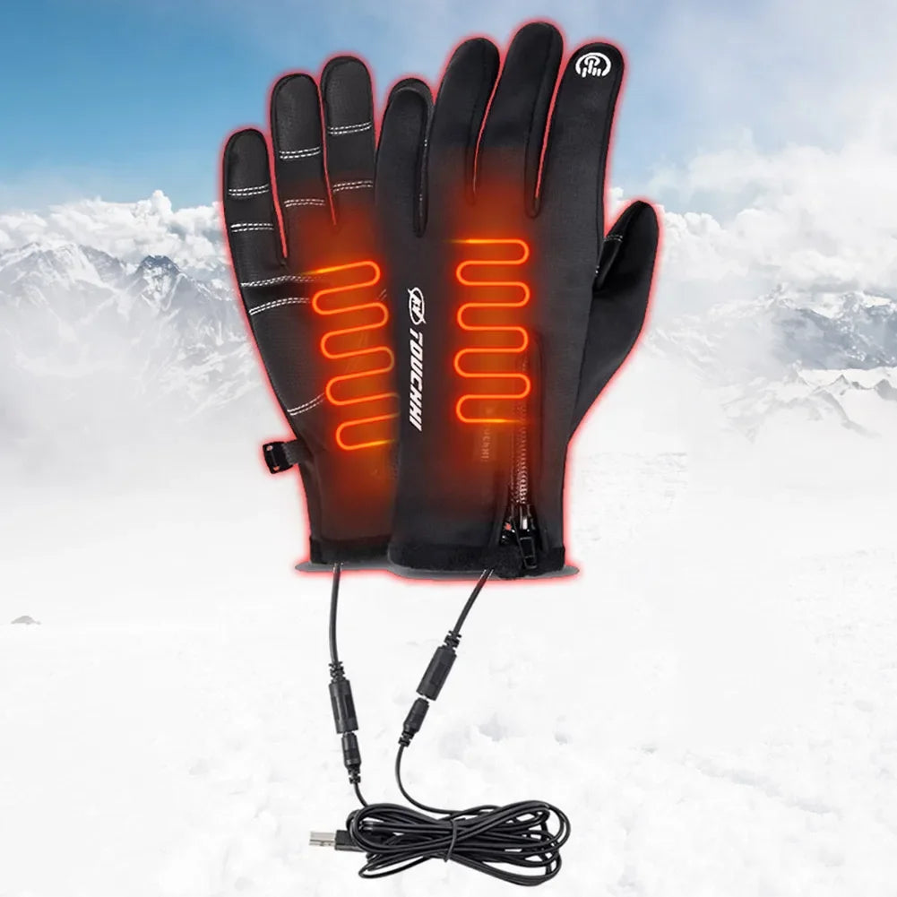 Luvas Térmicas USB para Homem, Luvas de Inverno à Prova de Vento para Motocicleta, Luvas Aquecidas Recarregáveis com Tela Sensível ao Toque para Ciclismo, Camping e Caminhada