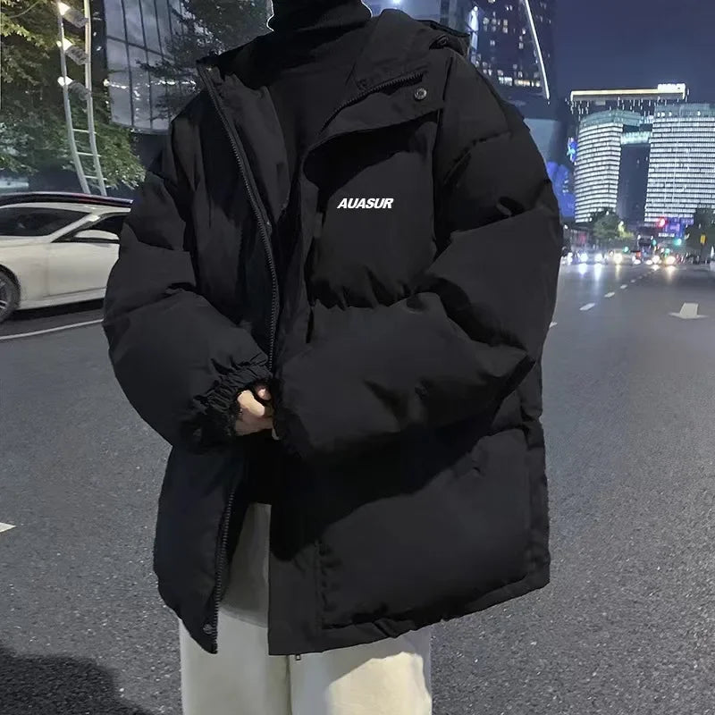 Men's Autumn Winter Hooded Down Cotton Jacket Casual Thickened Cotton Coat Trendy Youth Hooded Parkas Top For Outerwear