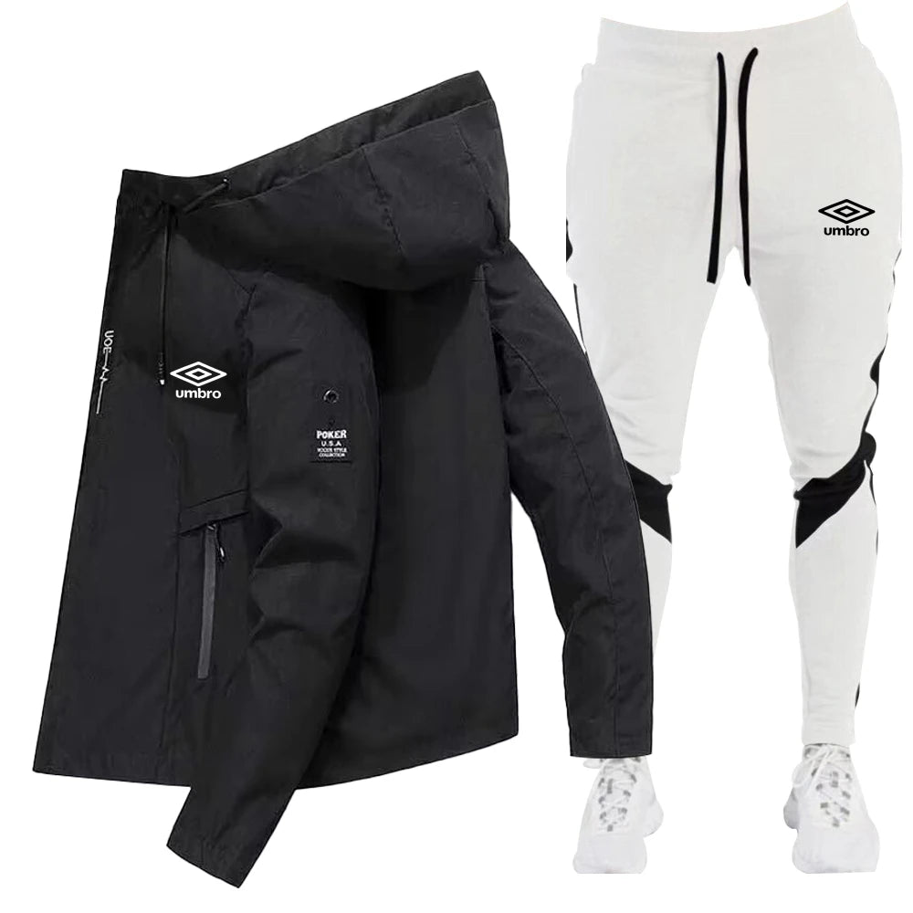 Jaqueta com capuz e zíper UMBRO Nova Masculina + Calças de Moletom Conjunto Esportivo Casual de 2 peças para Corrida