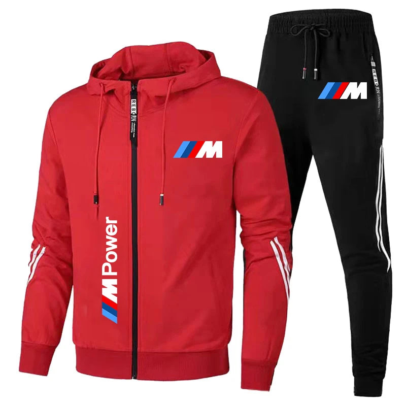 Conjunto de Roupas Sportivo de 2 Peças com Moletom com Capuz Oversized e Calças Estampado com o Logo da BMW Tendência 2024 para Homens